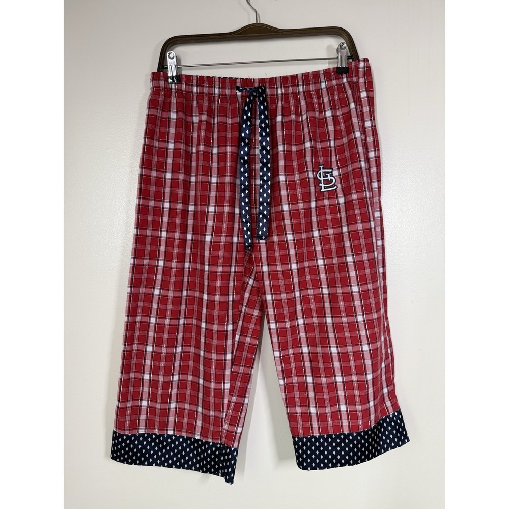 St Louis Cardinals Pajama Pants Capri Lounge Pant Womens Size L  Red Plaid STL